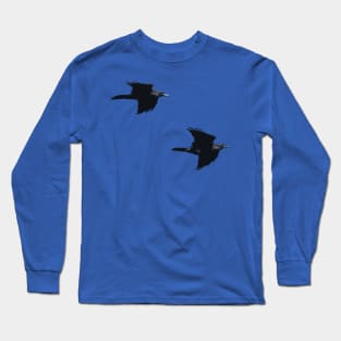 Two Ravens In Flight Vector Cut Out Long Sleeve T-Shirt